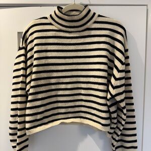 Cider Black and Cream Striped Turtleneck Sweater